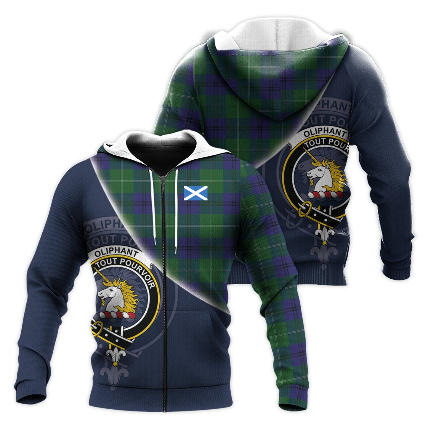 Printivon Oliphant Tartan Scottish Crest Hoodie