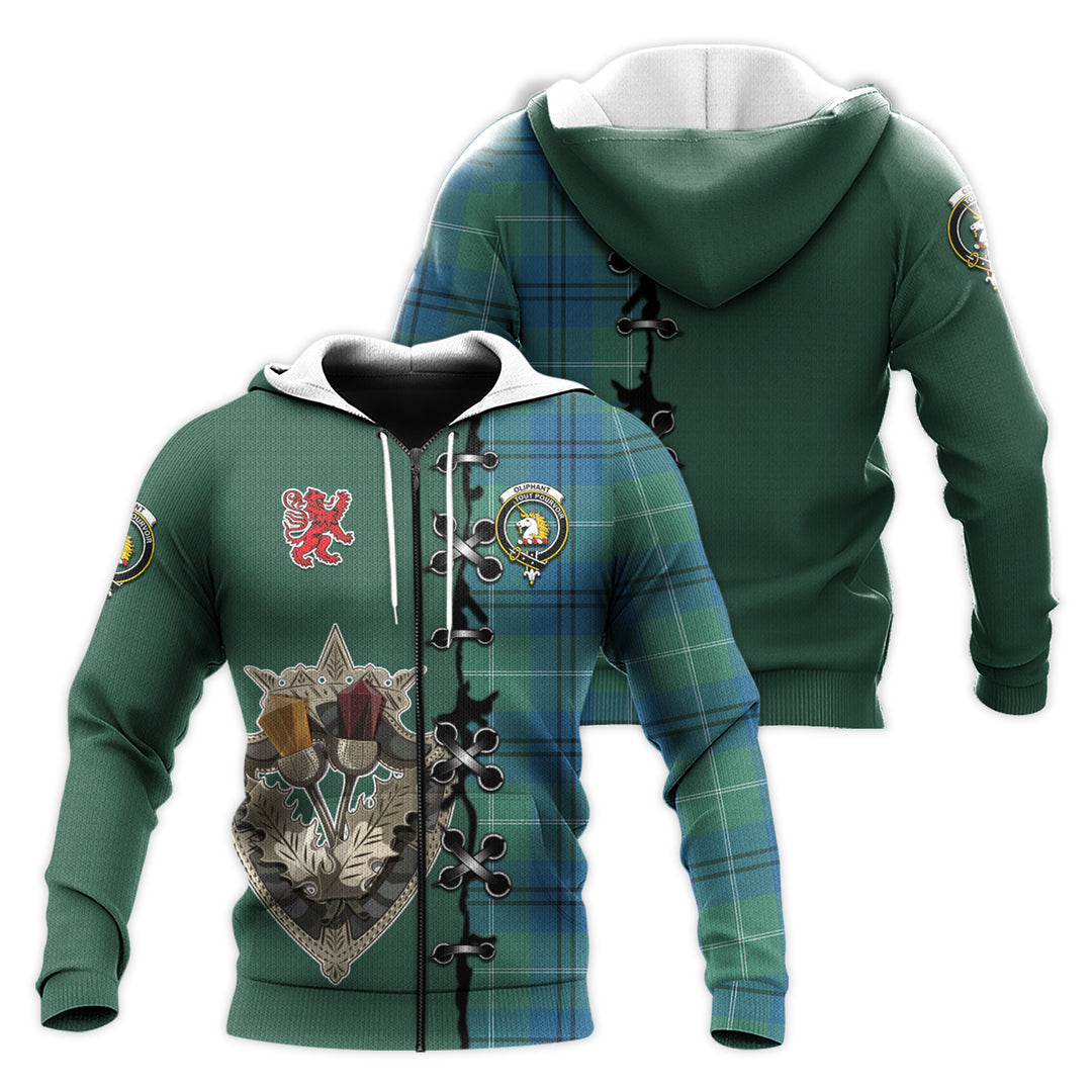 Printivon Oliphant Ancient Tartan Hoodie Lion Rampant And Celtic Thistle Style