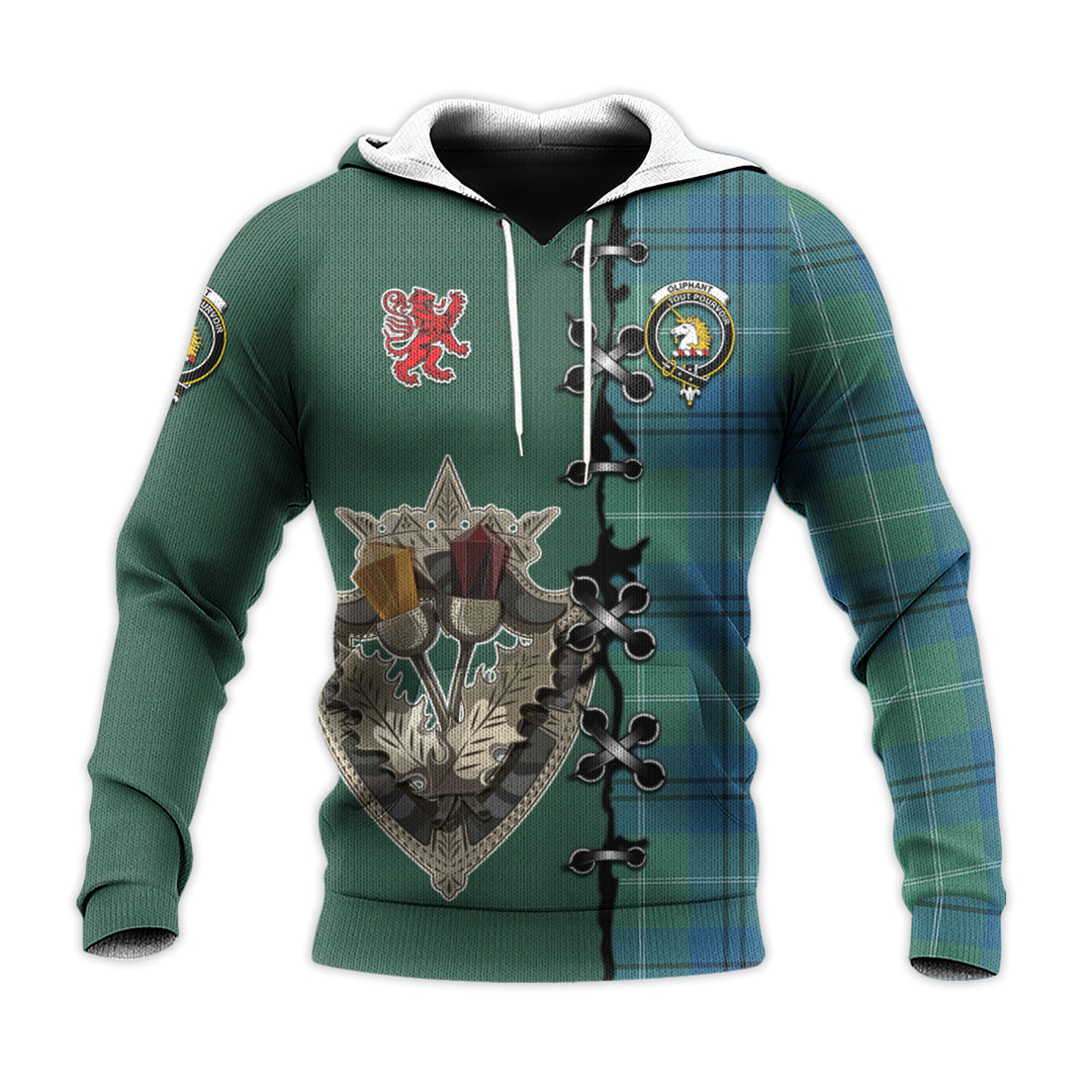 Printivon Oliphant Ancient Tartan Hoodie Lion Rampant And Celtic Thistle Style