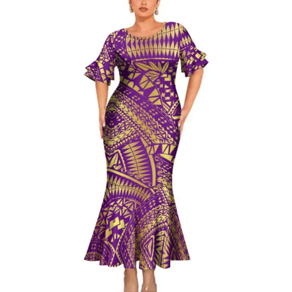 Purple Party Matching Outfit For Couple Clothing Tropical Fishtail Dress And Hawaiian Shirt