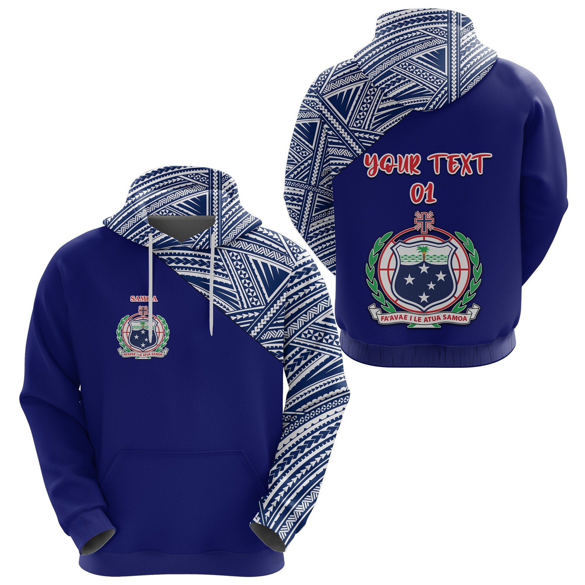 Custom Text Manu Samoa Rugby Hoodie Original Style Personalised Samoa Coat Of Arms Zip Up Hoodie