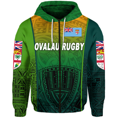 ( Personalised) Fiji Ovalau Rugby Zip Hoodie Light Green Style, Text And Number