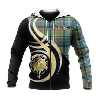 Printivon Paisley Clan Believe In Me Crest Tartan Knitted Hoodie Custom Your Text