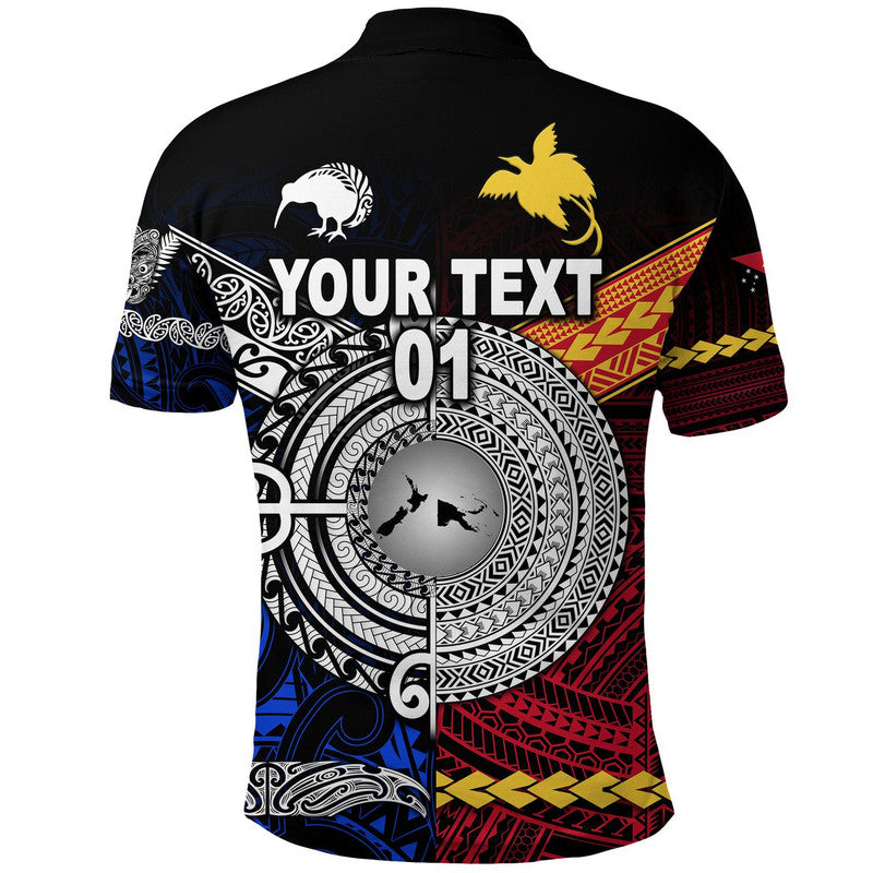 Custom Personalised New Zealand Maori Aotearoa Papua New Guinea Polynesian Together Polo Shirt - Blue