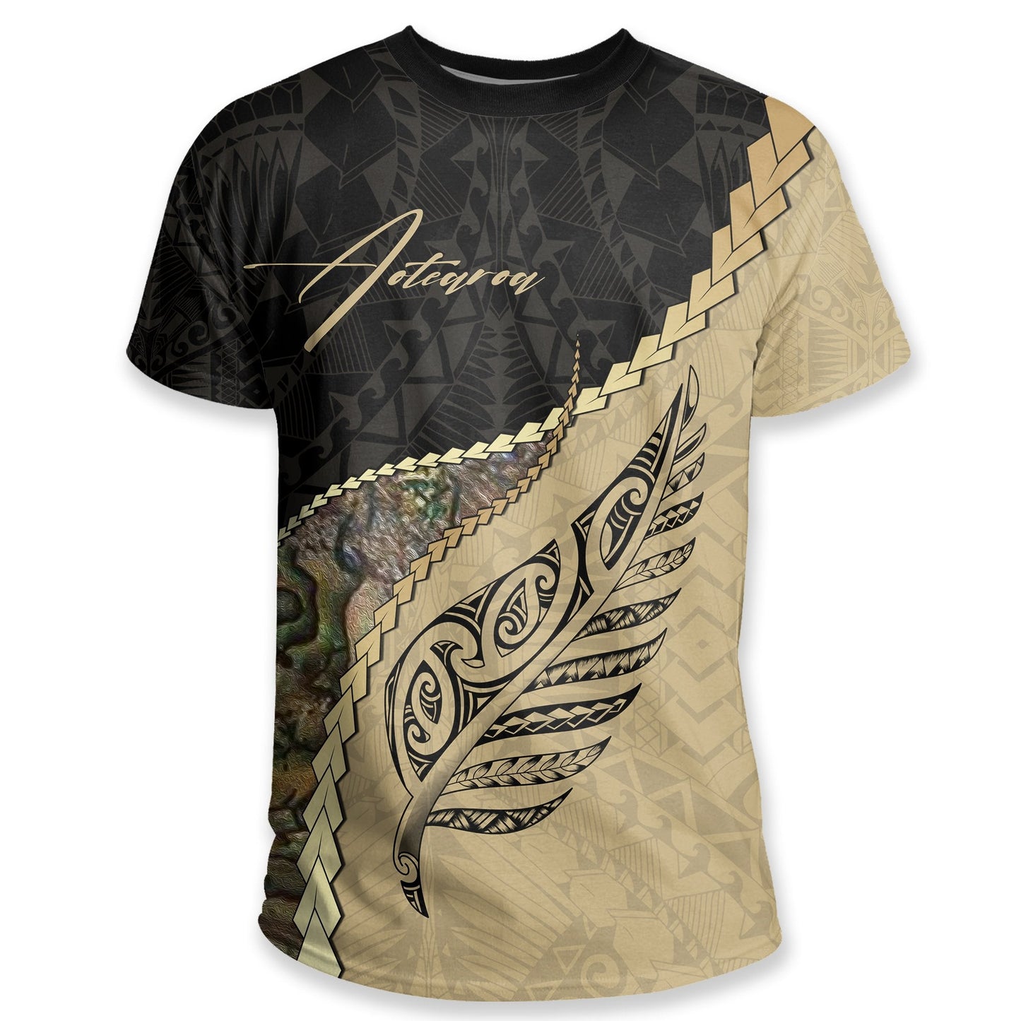 Maori Silver Fern T Shirt, Paua Shell Shirt - Signatrue