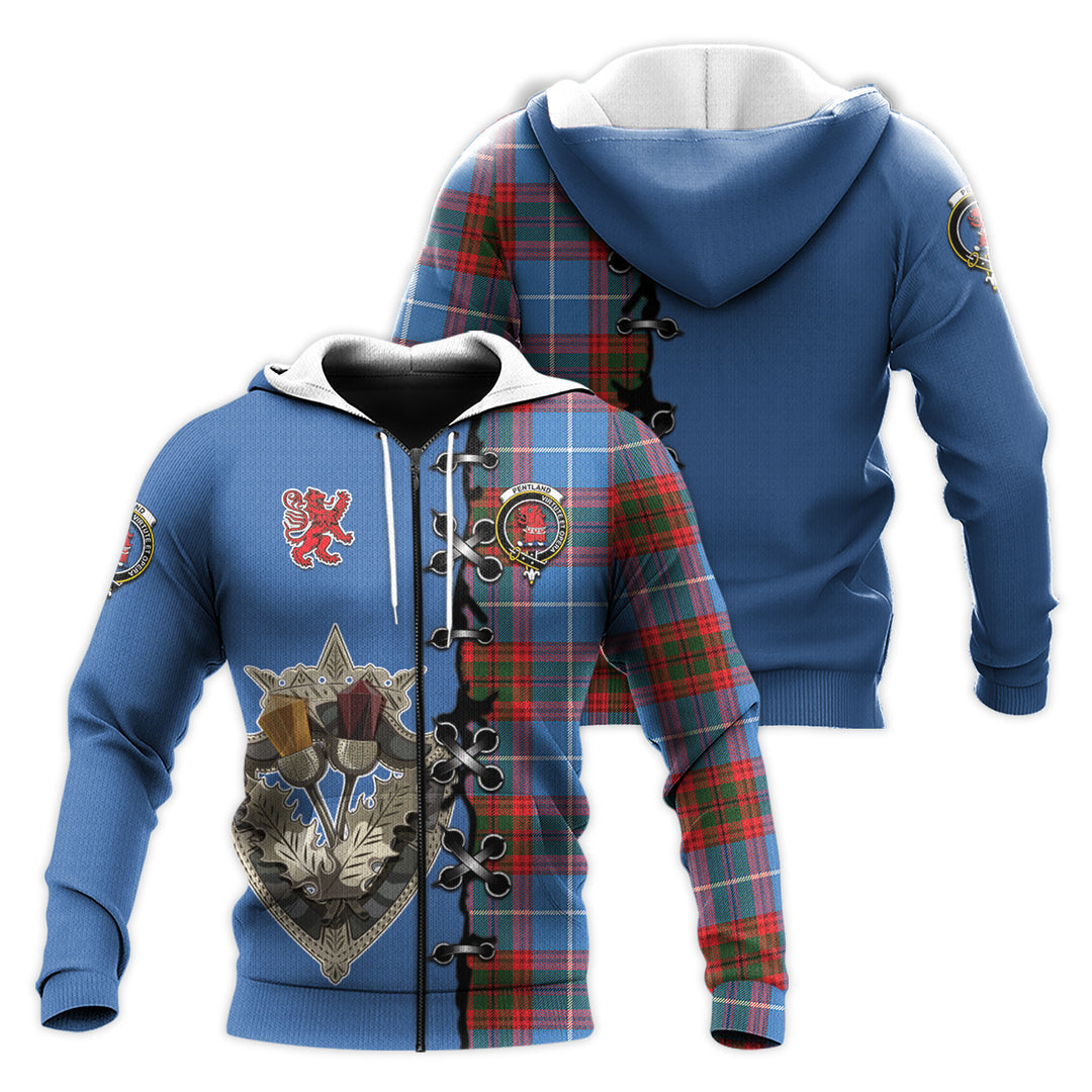 Printivon Pentland Tartan Hoodie Lion Rampant And Celtic Thistle Style