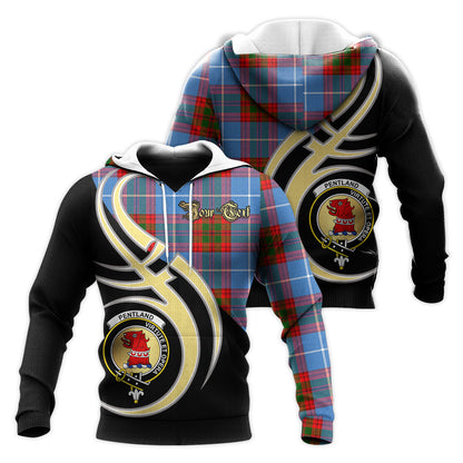 Printivon Pentland Clan Believe In Me Crest Tartan Knitted Hoodie Custom Your Text