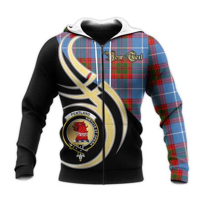 Printivon Pentland Clan Believe In Me Crest Tartan Knitted Hoodie Custom Your Text