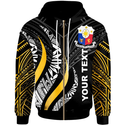 Custom Text Philippines Personalised Philippine Strong Fire Pattern Gold Zip Up Hoodie