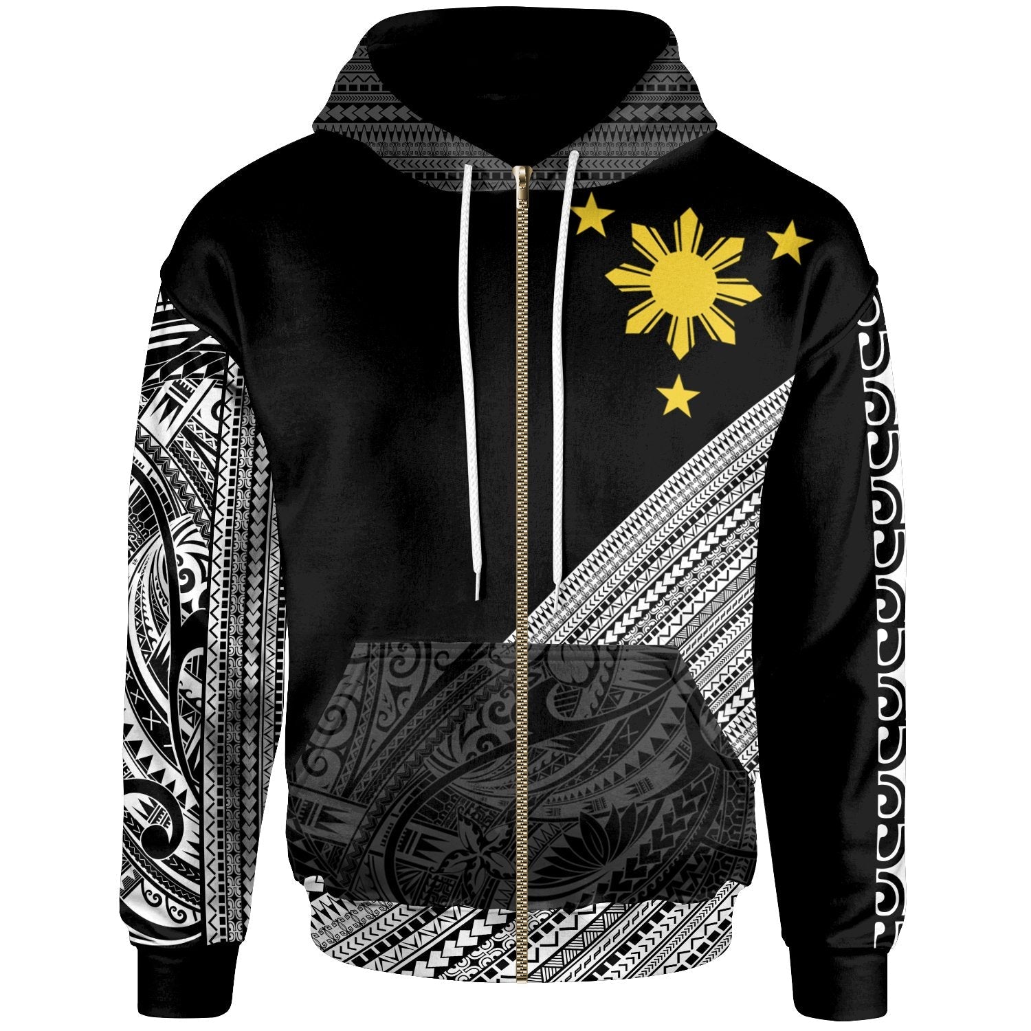 Philippines Zip Up Hoodie Diagonal Pattern Black Unisex Hoodie
