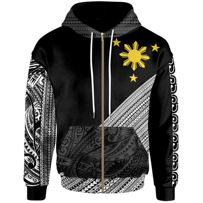Philippines Zip Up Hoodie Diagonal Pattern Black Unisex Hoodie