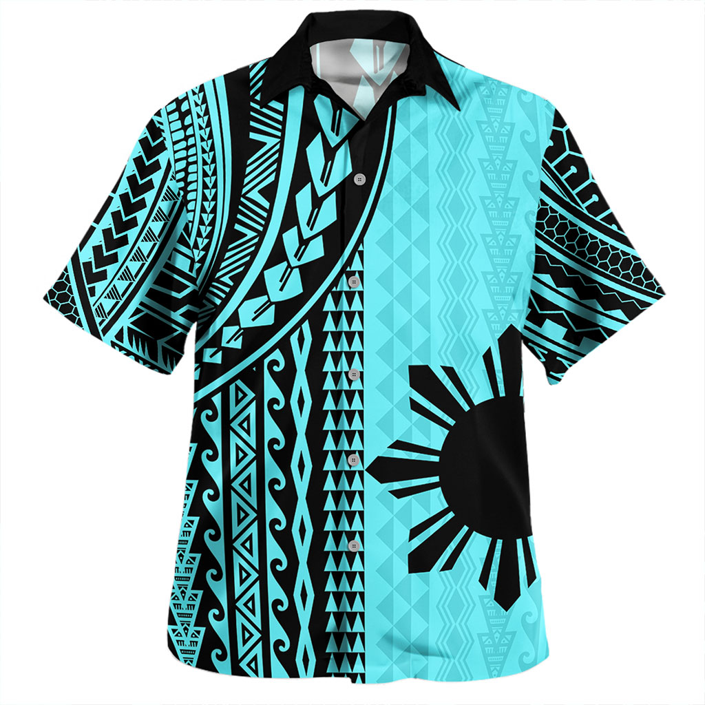 Philippines Filipinos Hawaiian Shirt Polynesian Tattoo Printed Blue Short Sleeve Shirt