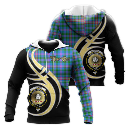 Printivon Pitcairn Hunting Clan Believe In Me Crest Tartan Knitted Hoodie Custom Your Text
