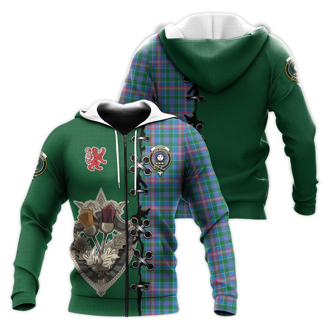 Printivon Pitcairn Hunting Tartan Hoodie Lion Rampant And Celtic Thistle Style