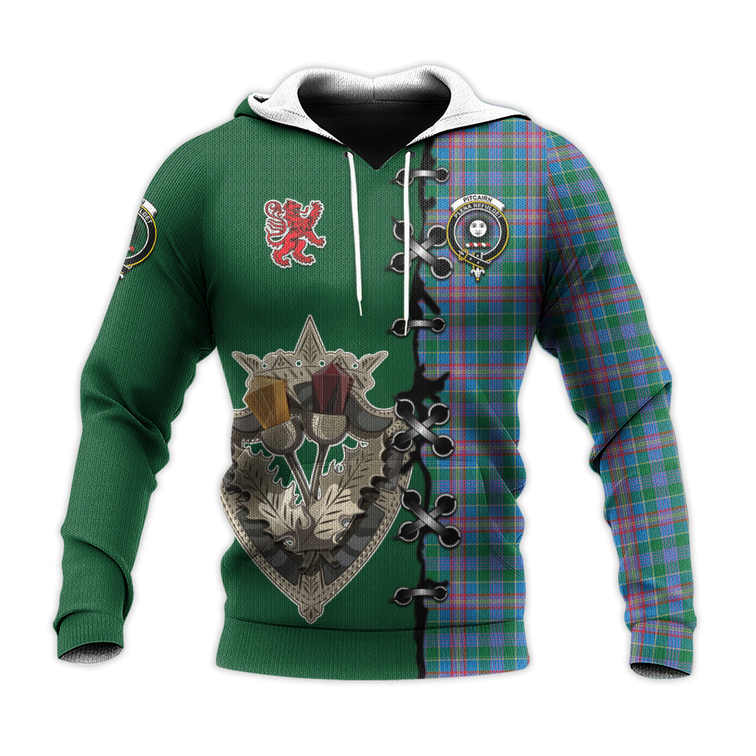 Printivon Pitcairn Hunting Tartan Hoodie Lion Rampant And Celtic Thistle Style