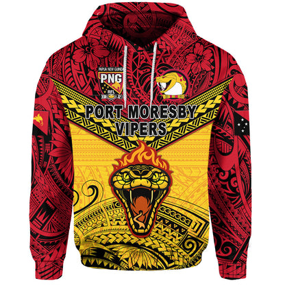 ( Personalised) Papua New Guinea Port Moresby Vipers Hoodie Rugby Original Style Red, Text And Number