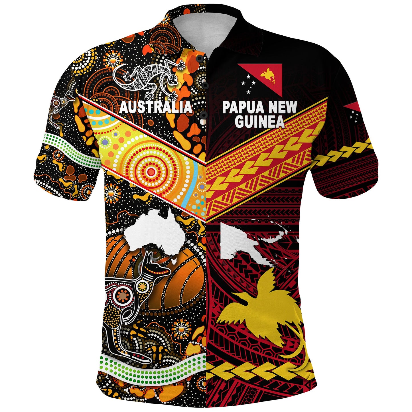 Papua New Guinea And Australia Aboriginal Polo Shirt Together
