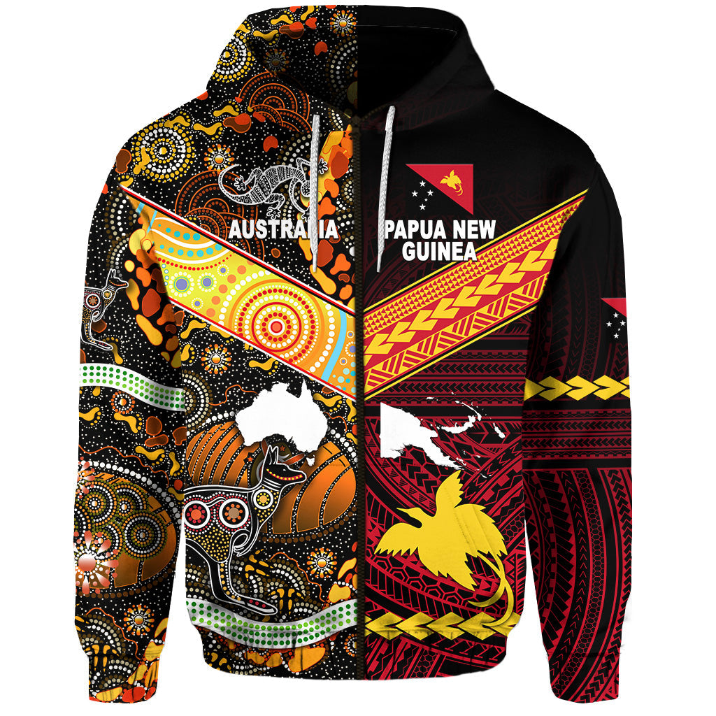 Papua New Guinea And Australia Aboriginal Zip Hoodie Together