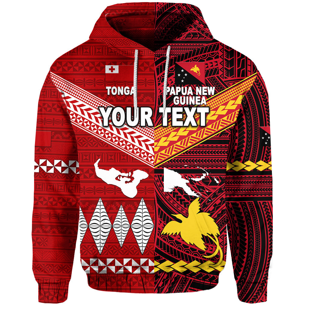 ( Personalised) Papua New Guinea And Tonga Hoodie Polynesian Together Bright Red