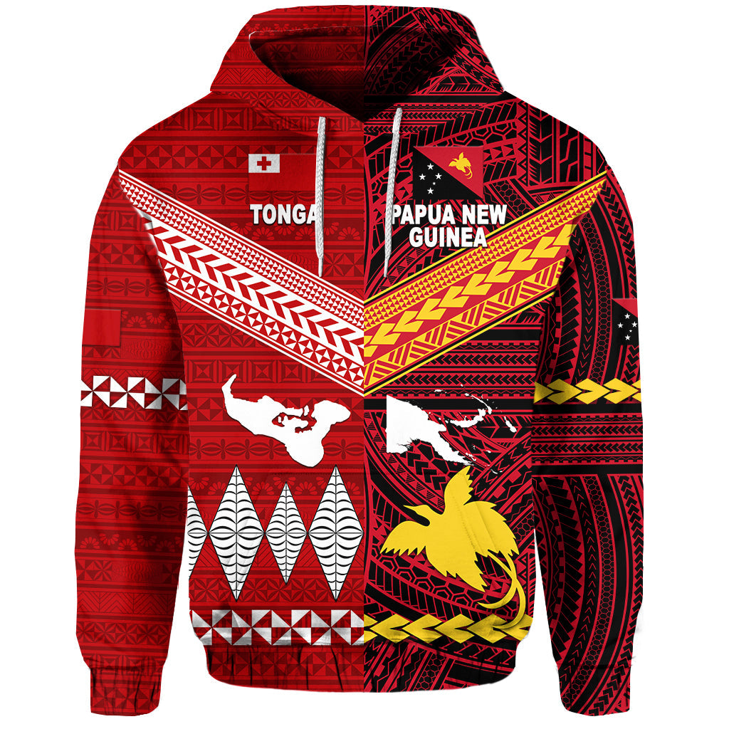 Papua New Guinea And Tonga Hoodie Polynesian Together Bright Red