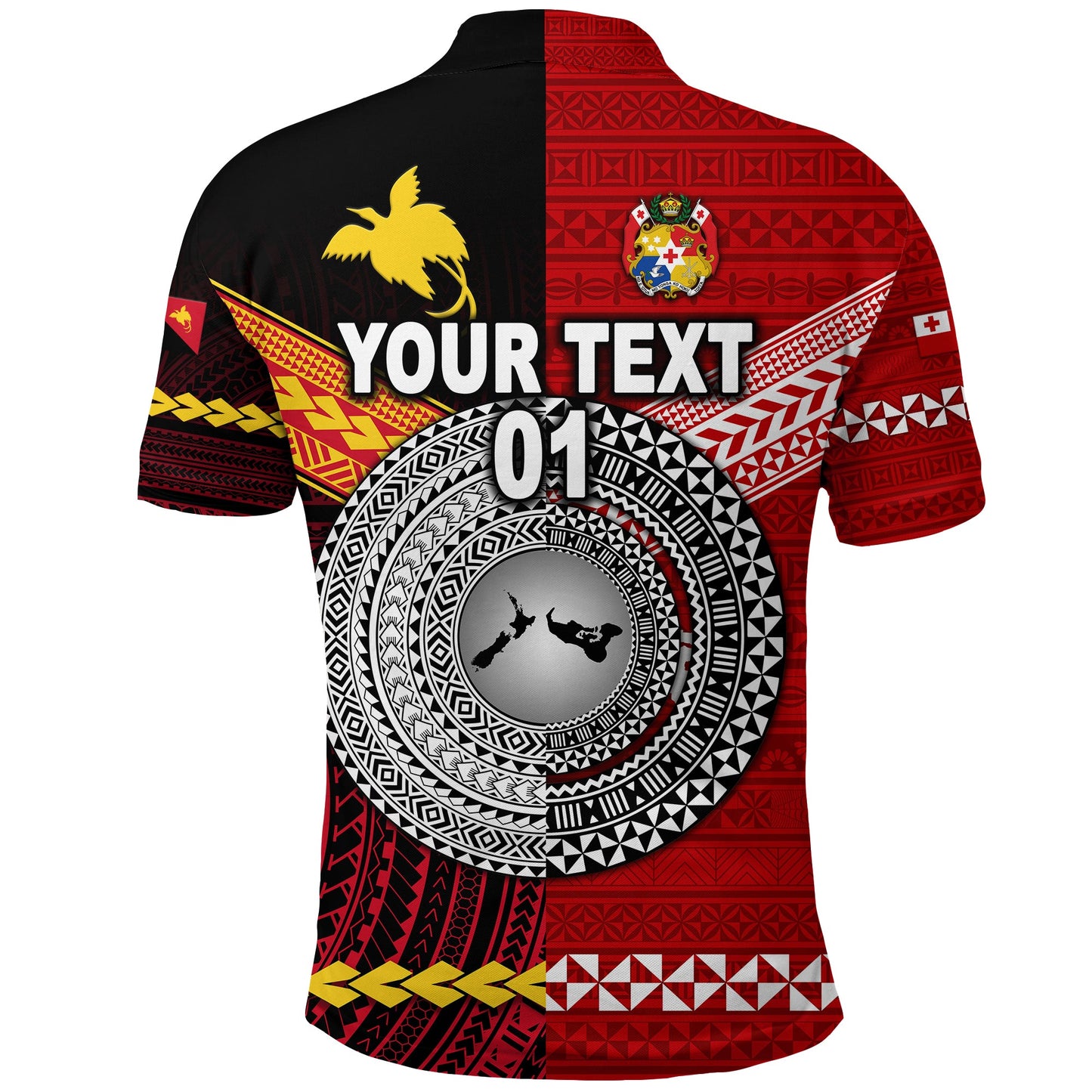 Custom Personalised Papua New Guinea And Tonga Polo Shirt Polynesian Together - Red, Custom Text And Number