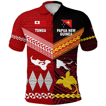 Papua New Guinea And Tonga Polo Shirt Polynesian Together - Red