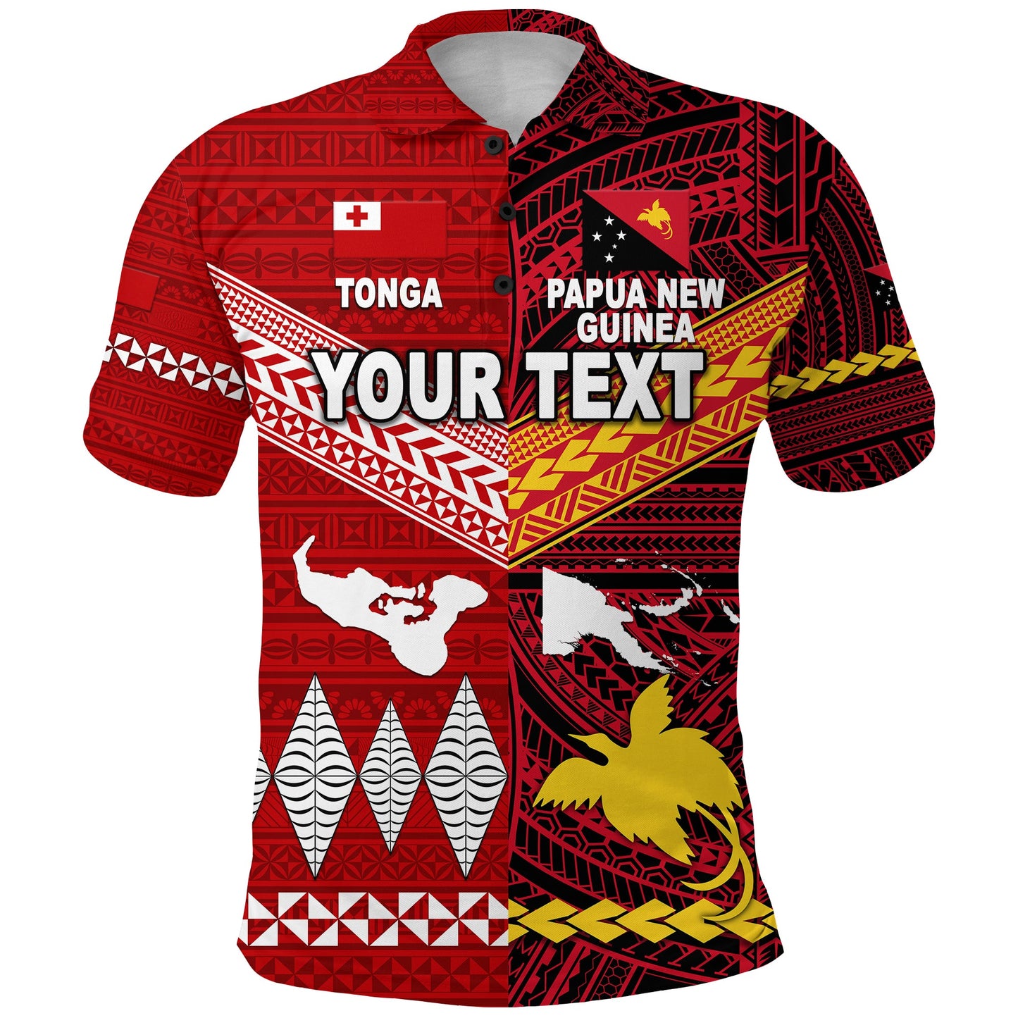 Custom Personalised Papua New Guinea And Tonga Polo Shirt Polynesian Together - Bright Red