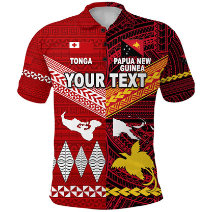 Custom Personalised Papua New Guinea And Tonga Polo Shirt Polynesian Together - Bright Red