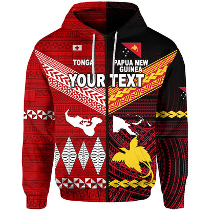 ( Personalised) Papua New Guinea And Tonga Zip Hoodie Polynesian Together Red