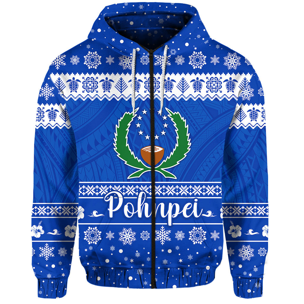 ( Personalised) FSM Pohnpei Christmas Zip Hoodie Simple Style