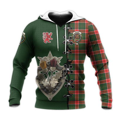 Printivon Pollock Modern Tartan Hoodie Lion Rampant And Celtic Thistle Style