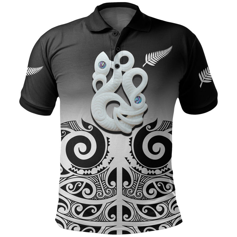 Custom Personalised New Zealand Rugby Polo Shirt - Maori Manaia Black style