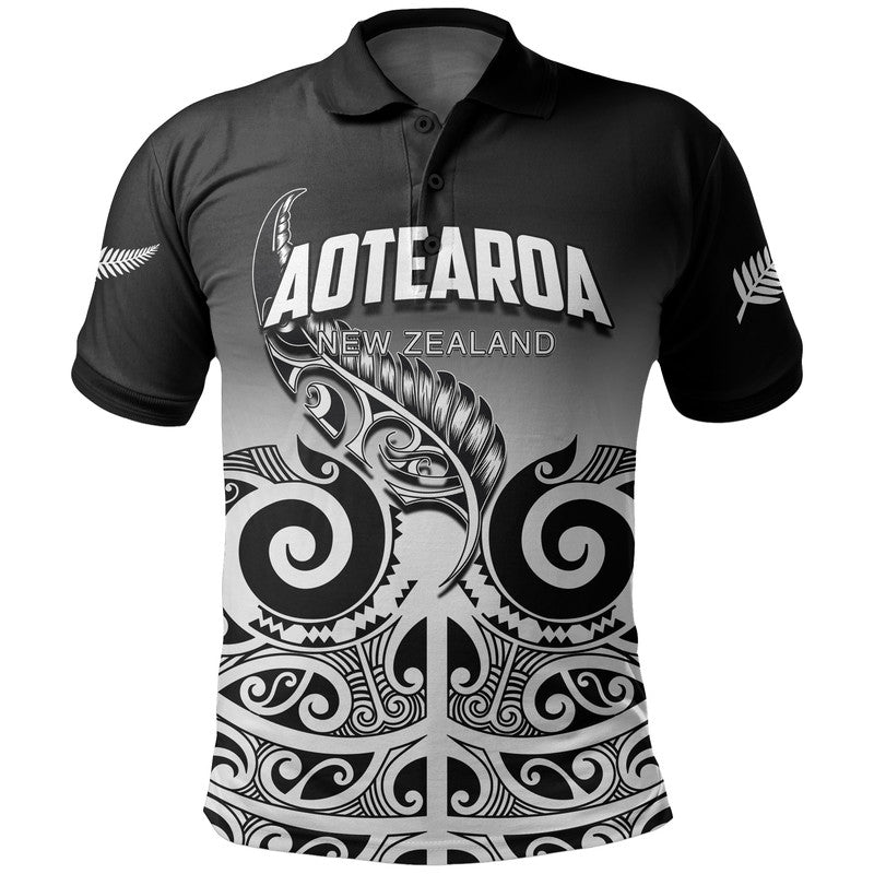 Custom Personalised New Zealand Rugby Polo Shirt - Maori Fern Black style