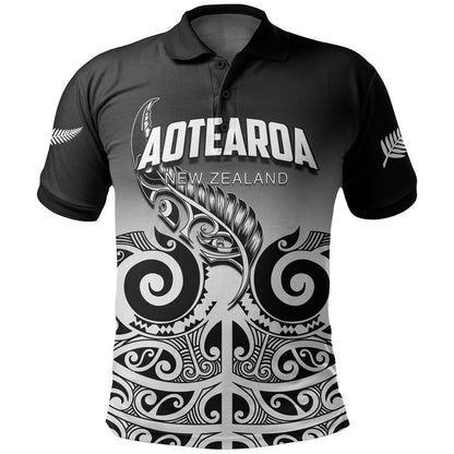 Custom Personalised New Zealand Rugby Polo Shirt - Maori Fern Black style