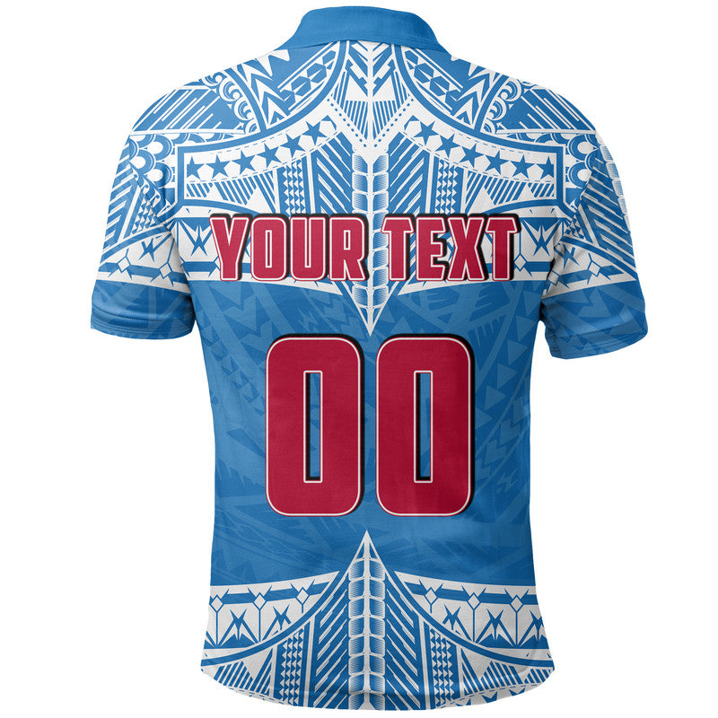Custom Personalised And Number Toa Samoa Rugby Polo Shirt Blue Sky