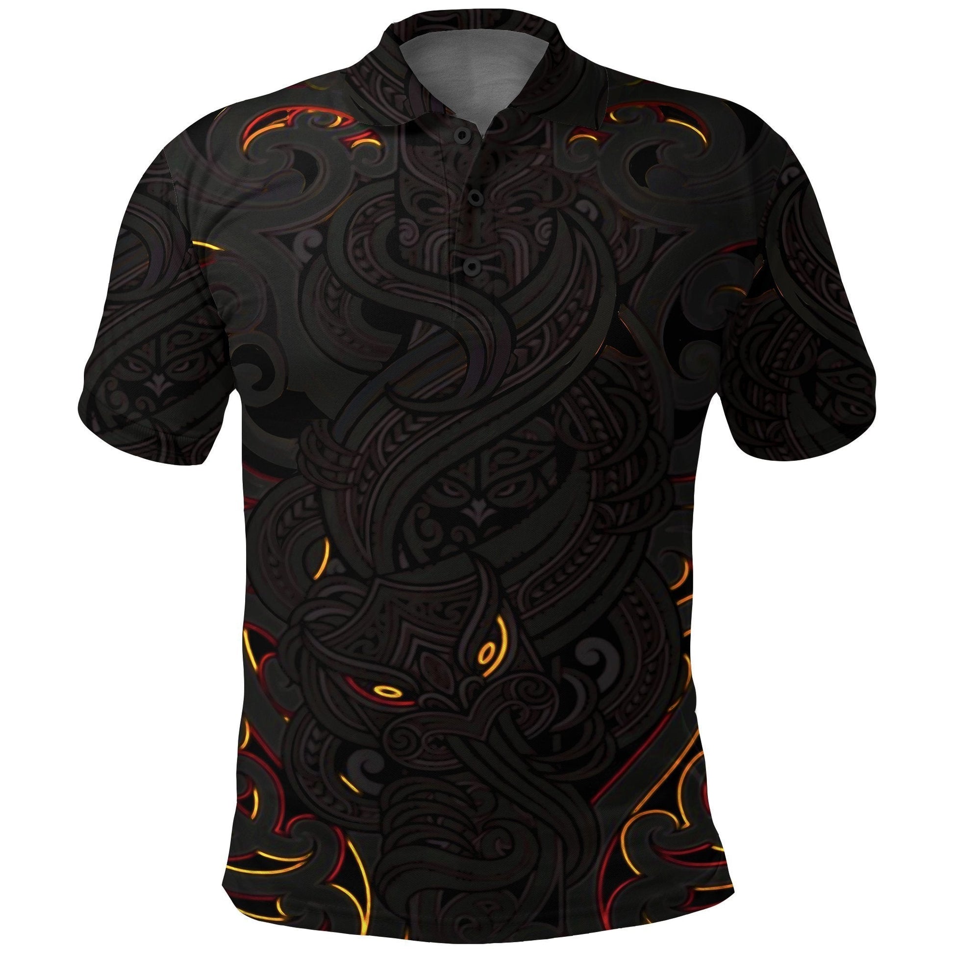 New Zealand Polo Shirt, Maori Gods Golf Shirt, Tumatauenga God of War - Black