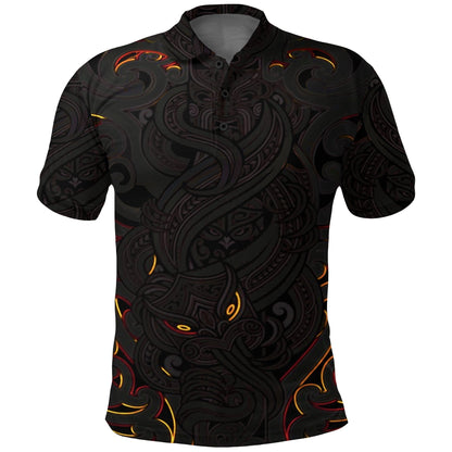 New Zealand Polo Shirt, Maori Gods Golf Shirt, Tumatauenga God of War - Black