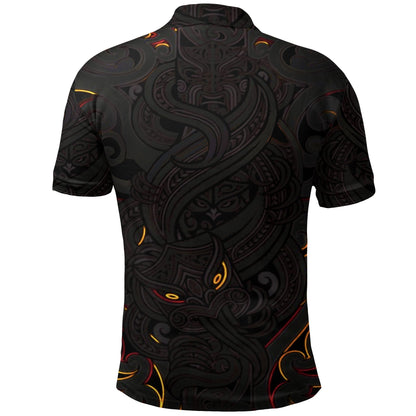 New Zealand Polo Shirt, Maori Gods Golf Shirt, Tumatauenga God of War - Black