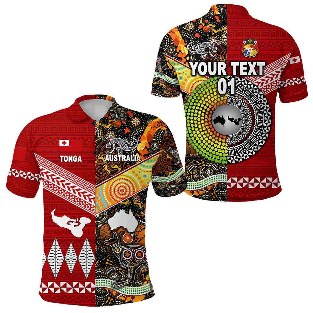 Custom Personalised Tonga Ngatu And Australia Aboriginal Polo Shirt Together, Custom Text And Number