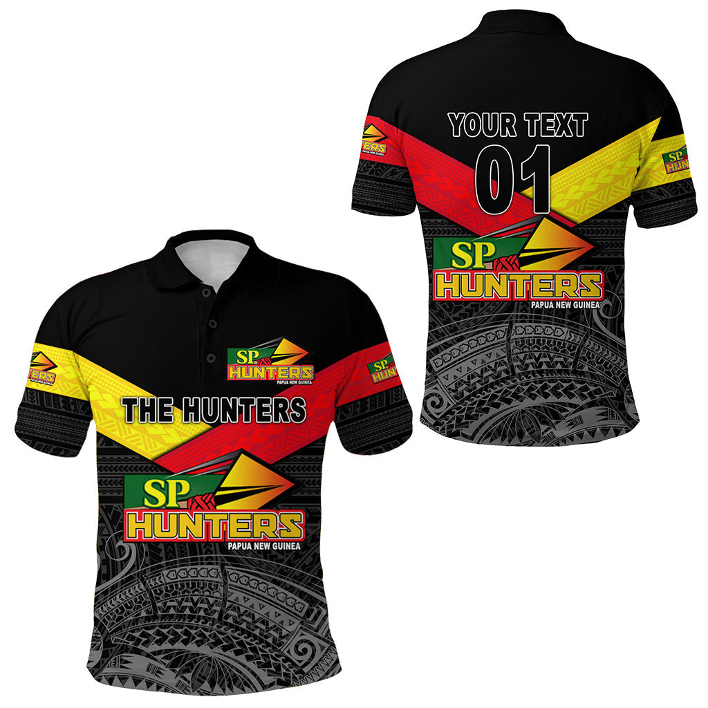 Custom Personalised Papua New Guinea SP Hunters Polo Shirt Rugby Original Style - Black, Custom Text And Number