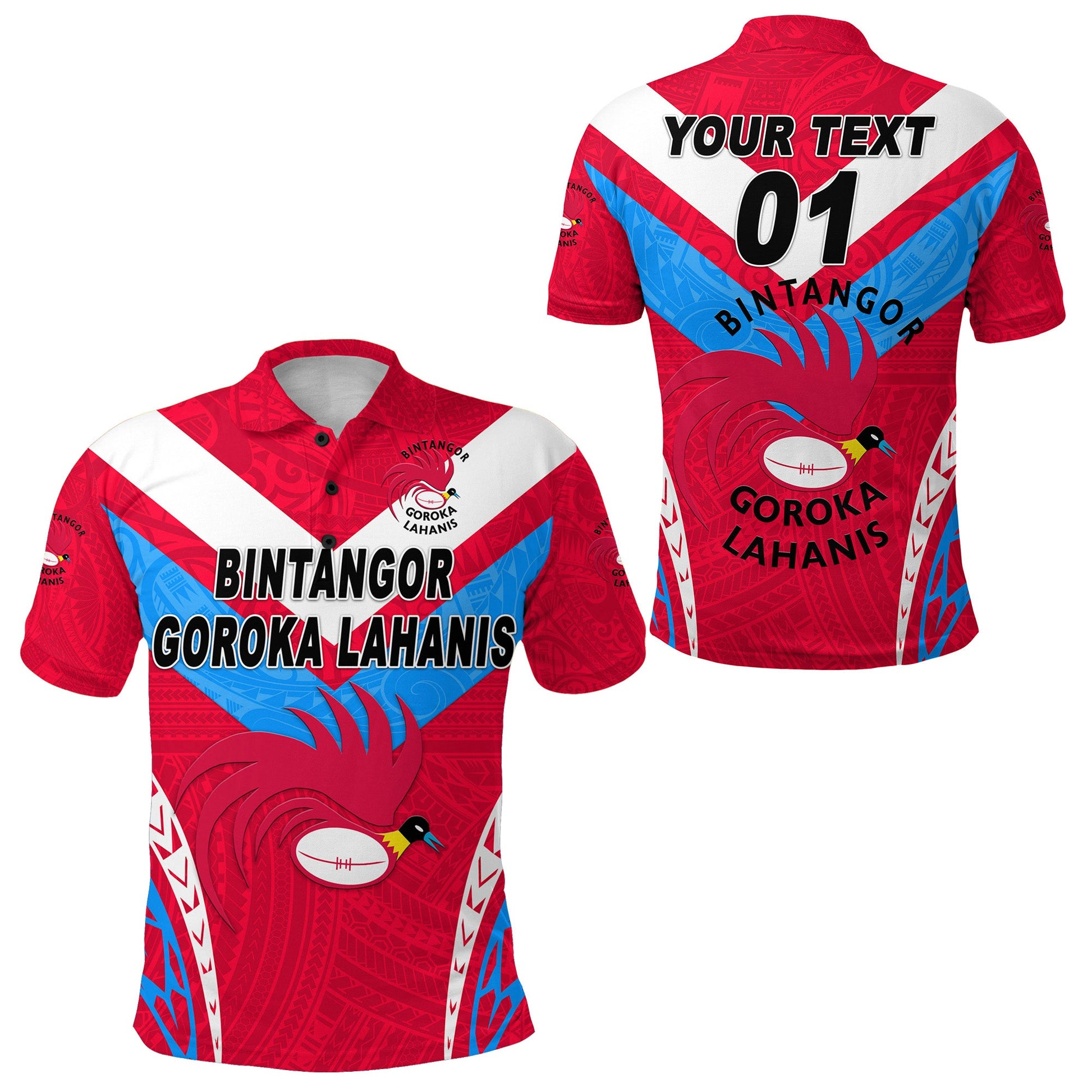 Custom Personalised Papua New Guinea Bintangor Goroka Lahanis Polo Shirt Rugby Original Style - Red, Custom Text And Number