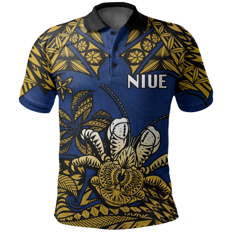 Custom Personalised Niue Uga Polo Shirt Tribal Patterns Blue Style