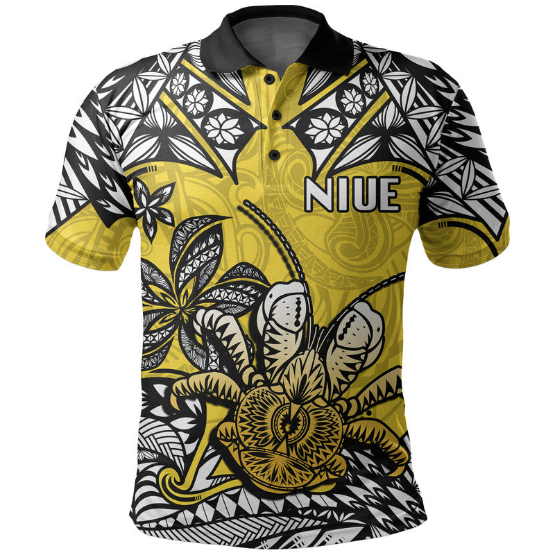 Custom Personalised Niue Uga Polo Shirt Tribal Patterns Yellow Style