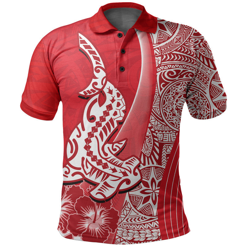 Hawaiian Shark Polynesian Polo Shirt Vibe Red Style