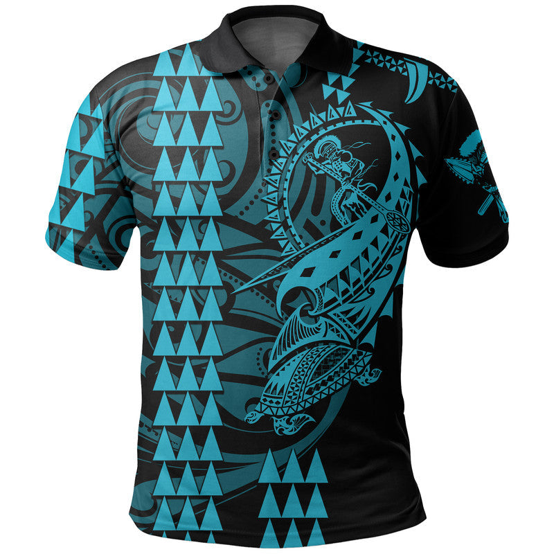 Custom Personalised Hawaii Polynesian Warrior Kakau Polo Shirt - Blue