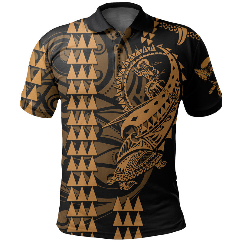 Custom Personalised Hawaii Polynesian Warrior Kakau Polo Shirt - Gold