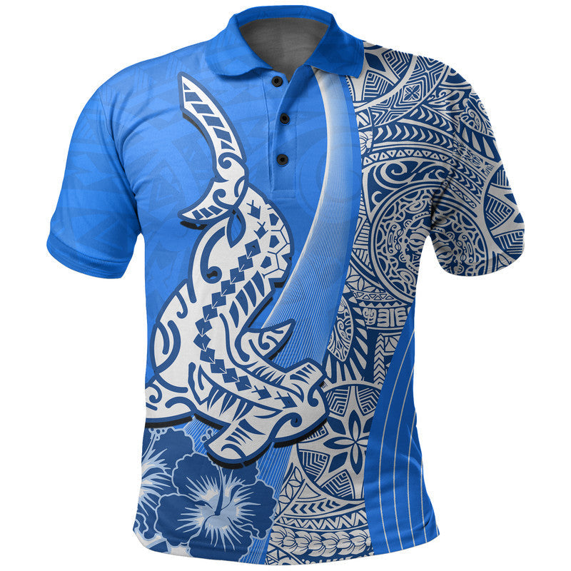 Hawaiian Shark Polynesian Polo Shirt Vibe Blue Style