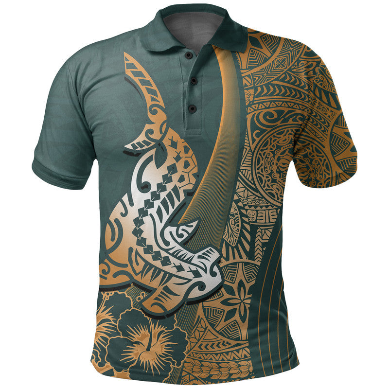 Hawaiian Shark Polynesian Polo Shirt Vibe Green Style