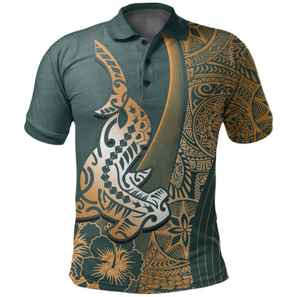 Hawaiian Shark Polynesian Polo Shirt Vibe Green Style
