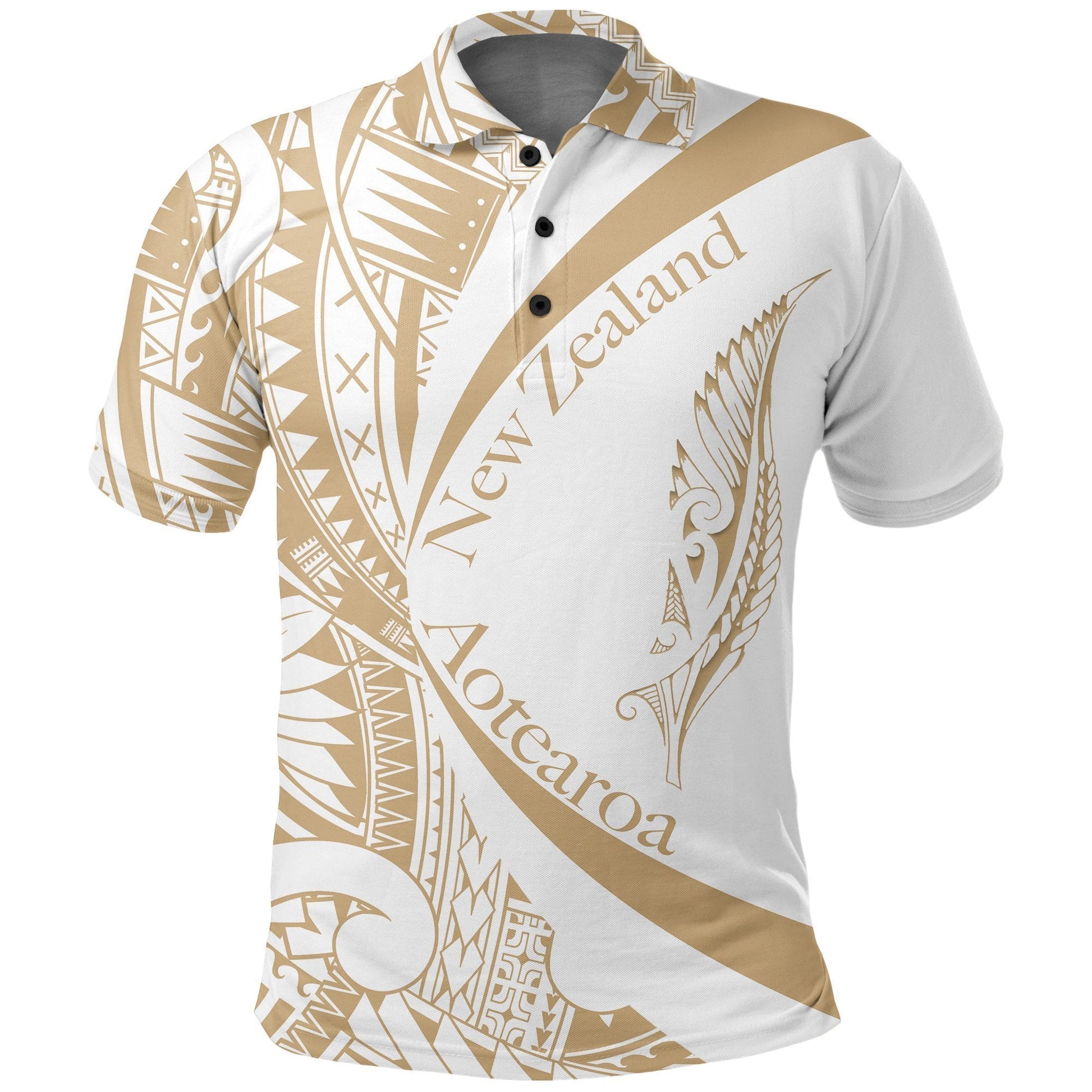 New Zealand Silver Fern Polo Shirt, Maori Tattoo Golf Shirts Circle Style - White